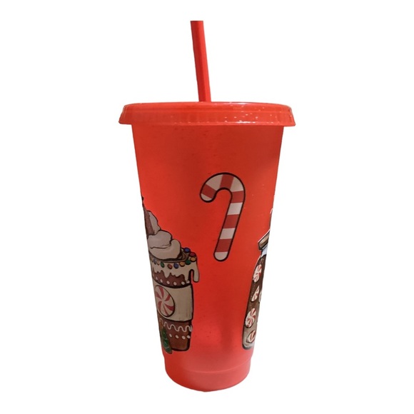 NEW handmade reusable cold cup “Gingerbread” with matching top & straw 24oz - Picture 4 of 8